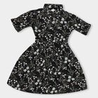 Girls' Black Collar Neck Gathered Dress, Black, small image number null