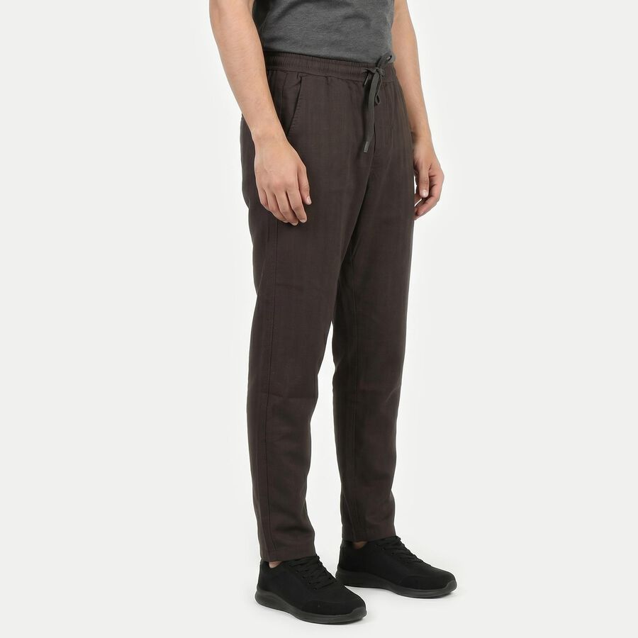 Men's Grey Slim Fit Casual Trousers, गहरा ग्रे, large