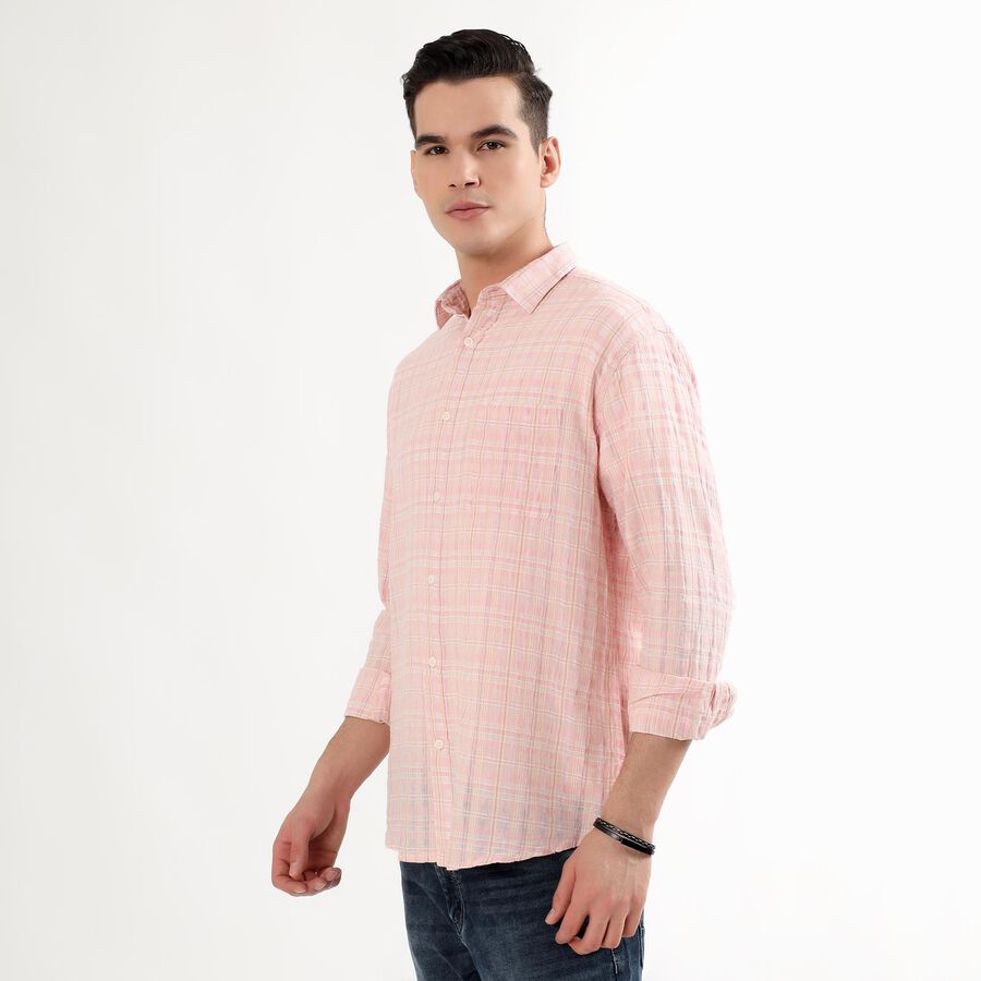 Men's Light Pink Cotton Checkered Casual Shirt, गुलाबी, large image number null