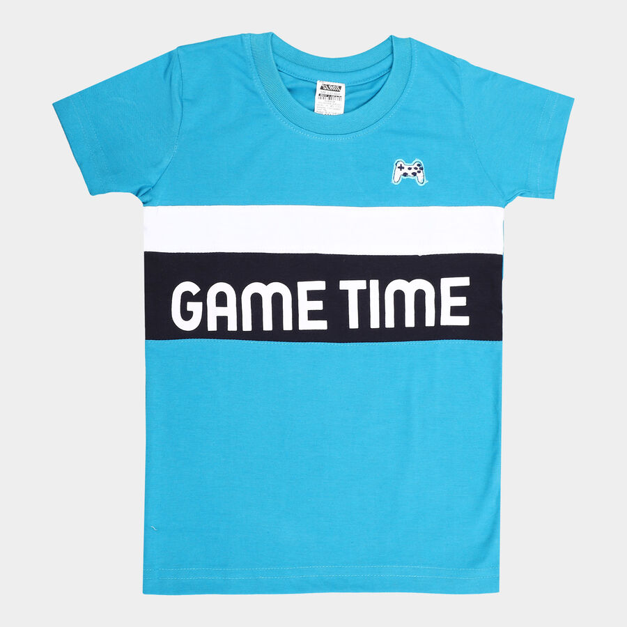 Boys Cut & Sew T-Shirt, Teal Blue, large image number null