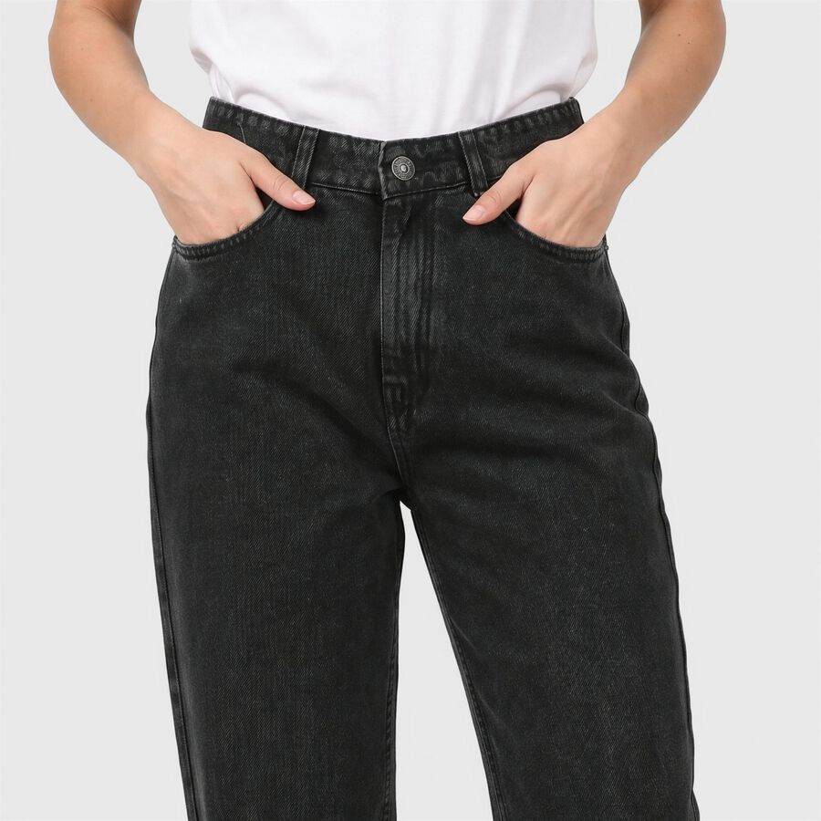 Women's Black Straight Fit Washed Jeans, Black, large