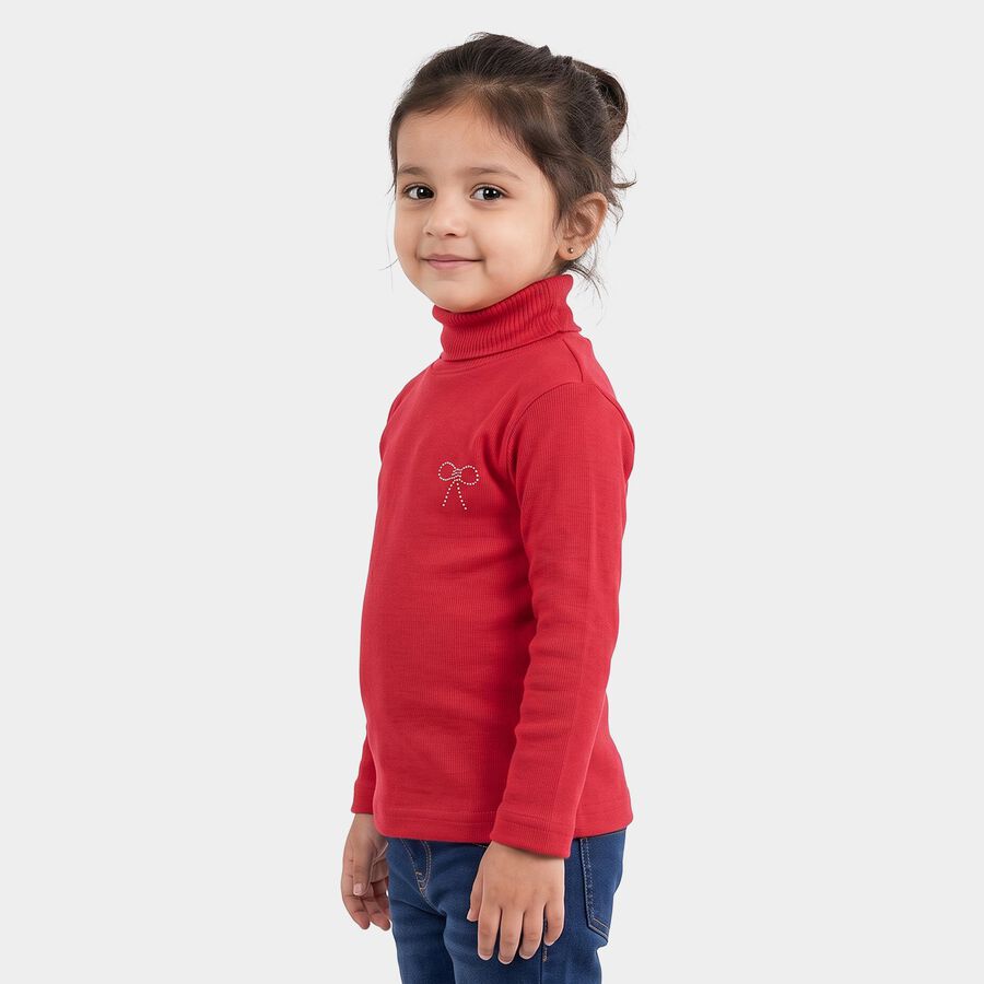 Girls' Fuchsia Turtleneck Embellished Pullover, Fuchsia, large
