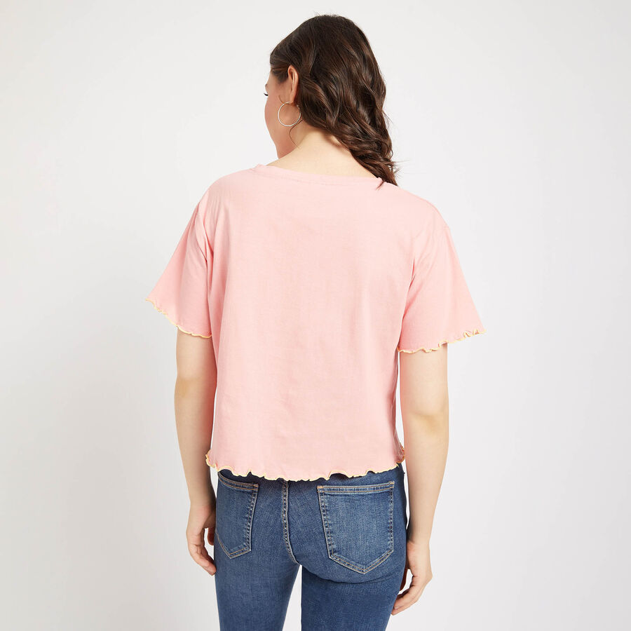 Cotton Round Neck T-Shirt, Peach, large image number null