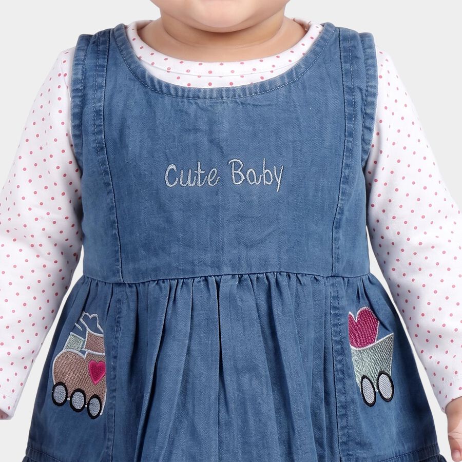 Infants' Blue Fit and Flare Embroidered Sleeveless Frock, हल्का नीला, large