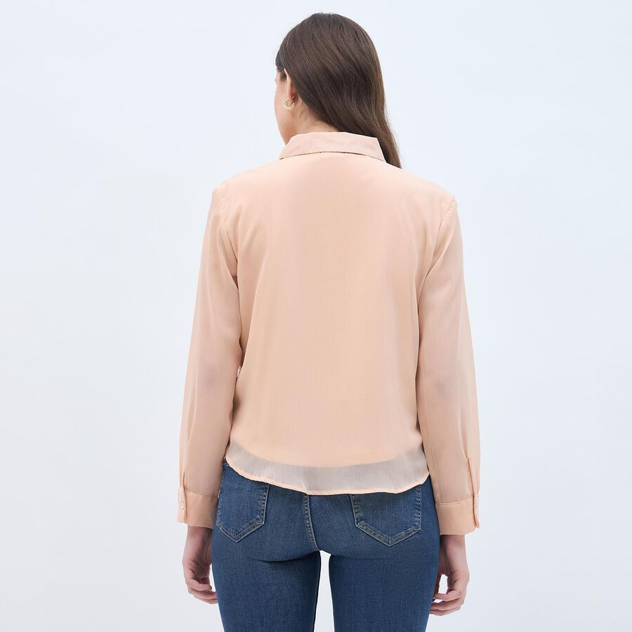 Women's Soft Peach Full Sleeve Classic Collar Romantic Shirt, Peach, large