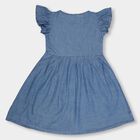 Girls' Light Denim Blue Embroidered A-Line Frock, मध्यम नीला, small image number null