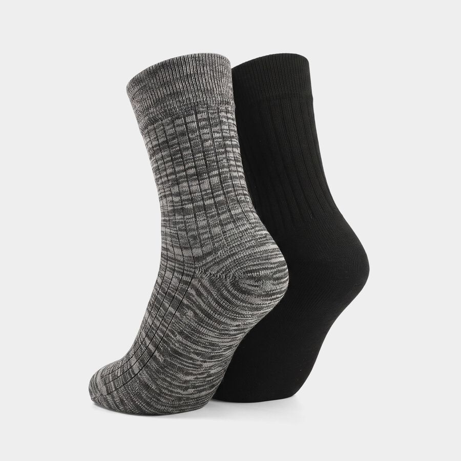 Men's Crew Length Pack of 2 Socks ( Grey, Black ), Black, large