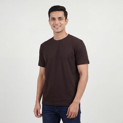 Men's Brown Cotton Round Neck Casual T-Shirt