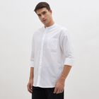 Men's Snow White Cotton Mandarin Collar Casual Shirt, सफ़ेद, small image number null