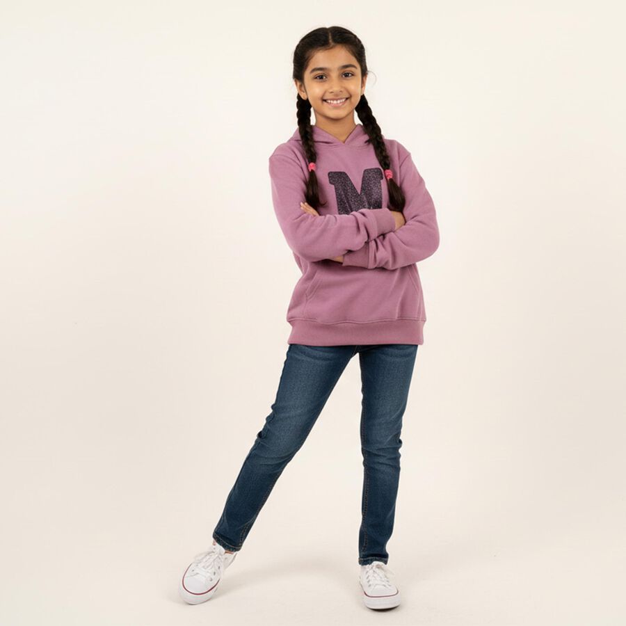 Girls Dusty Lavender Hooded Casual Sweatshirt, Lilac, large image number null