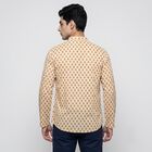 Men's Beige Cotton Mandarin Collar Printed Kurta, गहरा पीला, small