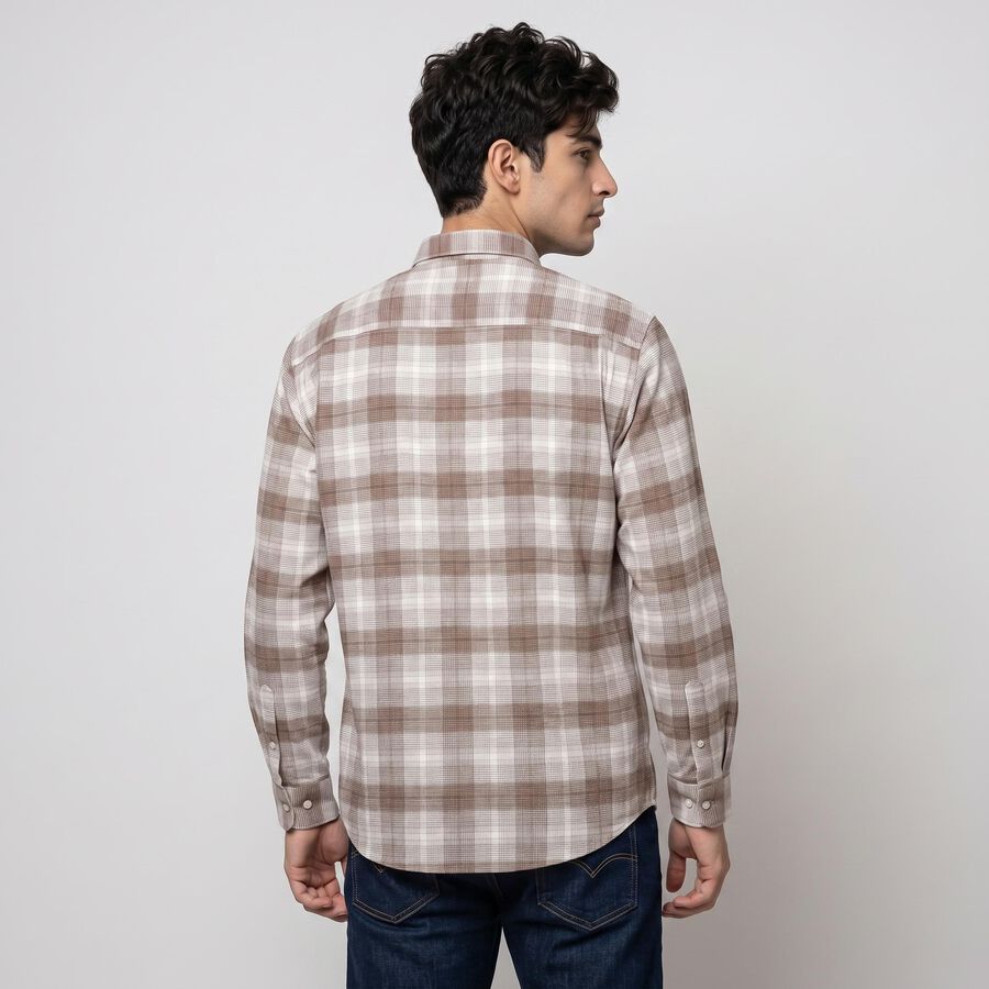 Men's Brown 100% Cotton Button-Down Collar Shirt, भूरा, large