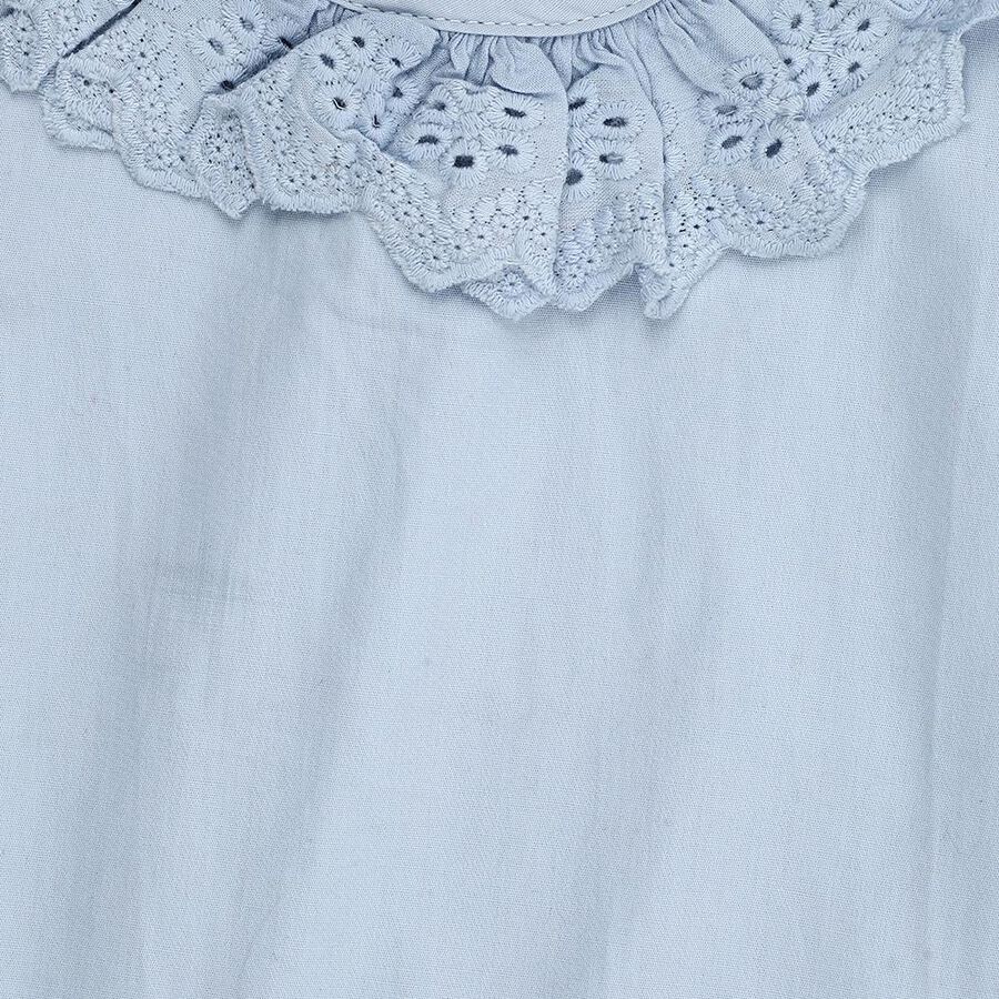 Infants' Light Blue Cotton Lace Neck Tiered Frock, हल्का नीला, large image number null