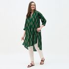 Women's Dark Green Mandarin Collar Straight Kurta, Dark Green, small