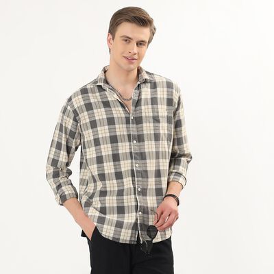 Men's Grey Cotton Classic Collar Casual Shirt