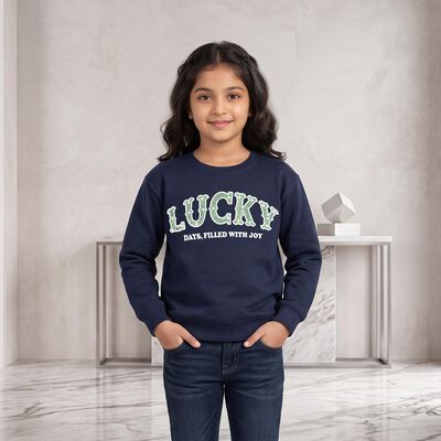 Girls' Navy Blue Crew Neck Pullover Sweatshirt