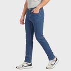 Men's Blue Slim Fit Washed Jeans, मध्यम नीला, small