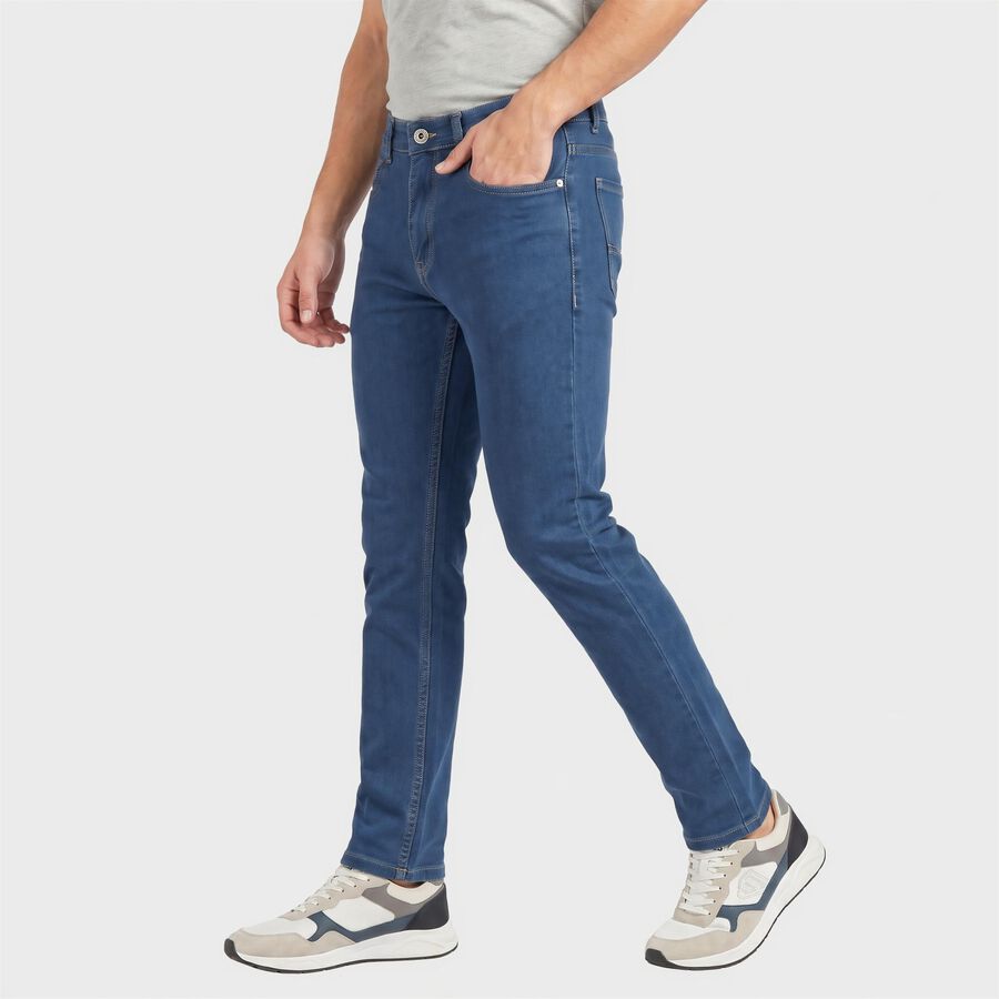 Men's Blue Slim Fit Washed Jeans, मध्यम नीला, large