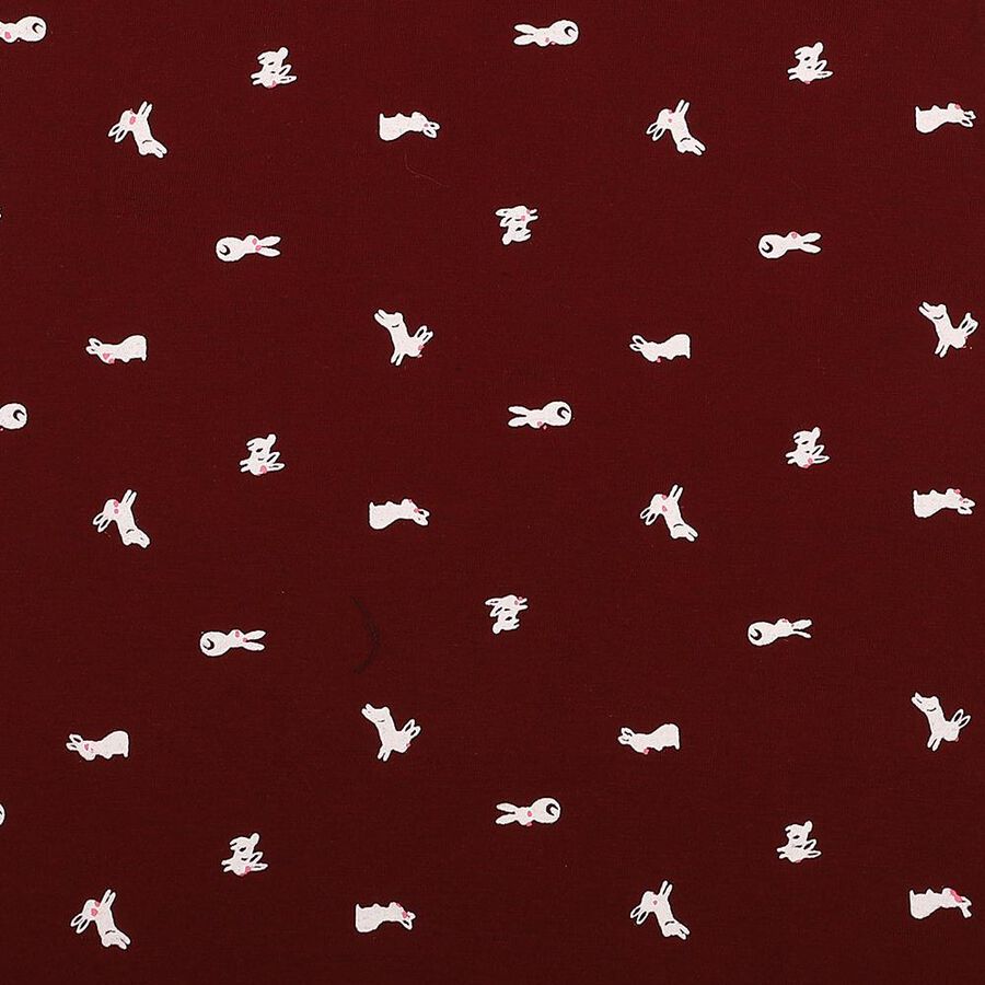 Girls' Wine A-Line Bunny Printed Sleeveless Frock, Wine, large
