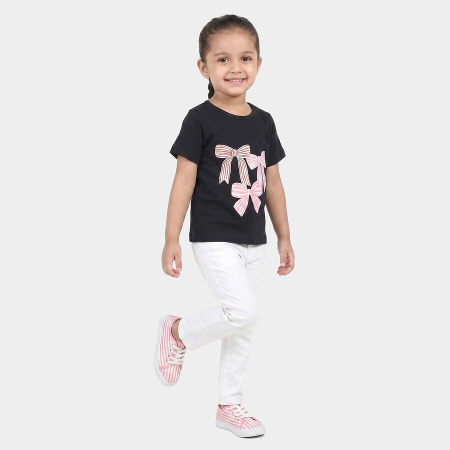Girls Navy Blue Round Neck Regular T-Shirt, नेवी ब्लू, large