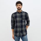 Men's Navy Blue and Grey Cotton Spread Collar Casual Shirt, नेवी ब्लू, small image number null