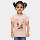 Girls' Pink Cotton Round Neck Casual T-Shirt, Light Pink, small