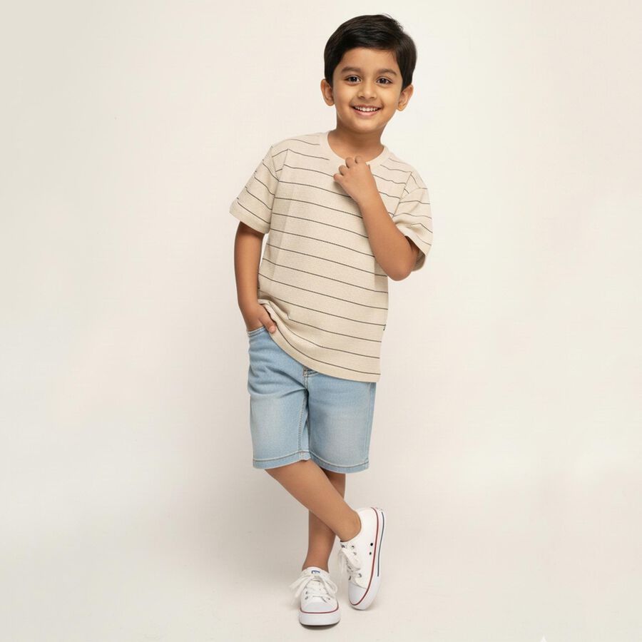 Boys Beige Crew Neck Casual T-Shirt, ऑफ व्हाइट, large image number null