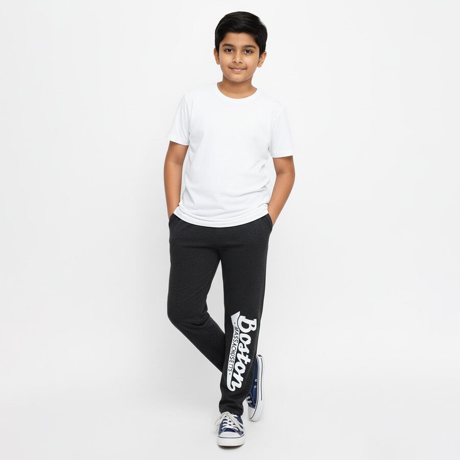 Boys' Charcoal Black Printed Cotton Blend Pyjama, Charcoal, large image number null