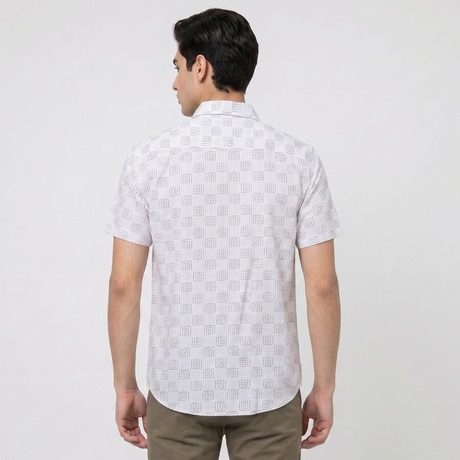 Men's White Cotton Short Sleeve Spread Collar Regular Fit Casual Shirt, Off White, large
