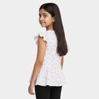 Girls' White Round Neck Casual Floral Printed T-Shirt, White, small