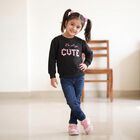 Girls Black Round Neck Graphic Pullover Sweatshirt, Black, small