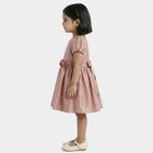 Girls' Pink Puff Sleeve Floral Belt Party Frock, गुलाबी, small