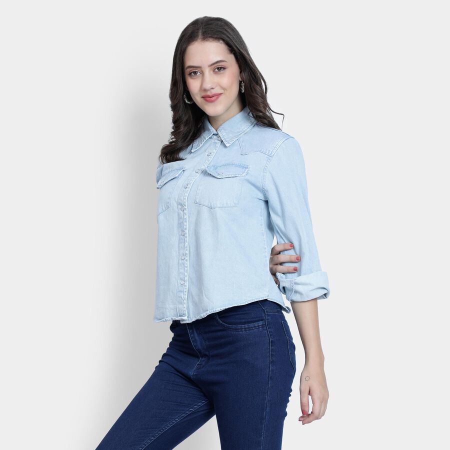 Ladies' 100% Cotton Shirt , हल्का नीला, large image number null