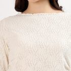 Women's Eggshell White Boat Neck Romantic Top, Off White, small