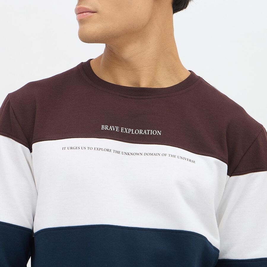 Men's Maroon, White, and Navy Blue Crew Neck Casual Sweatshirt, Navy Blue, large image number null
