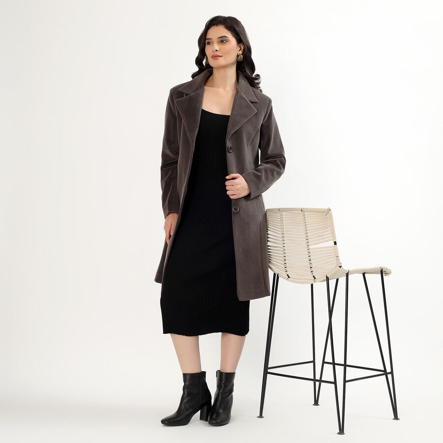 Women's Dark Grey Classic Long Coat, गहरा ग्रे, large image number null