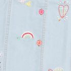 Girls' Light Sky Blue Embroidered Short Sleeve Denim Frock, Light Blue, small image number null