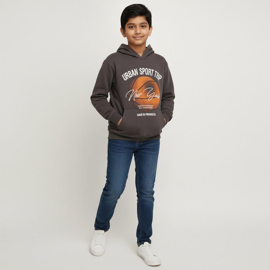 Boys Light Grey Crew Neck Casual Sweatshirt, हल्का ग्रे, large image number null