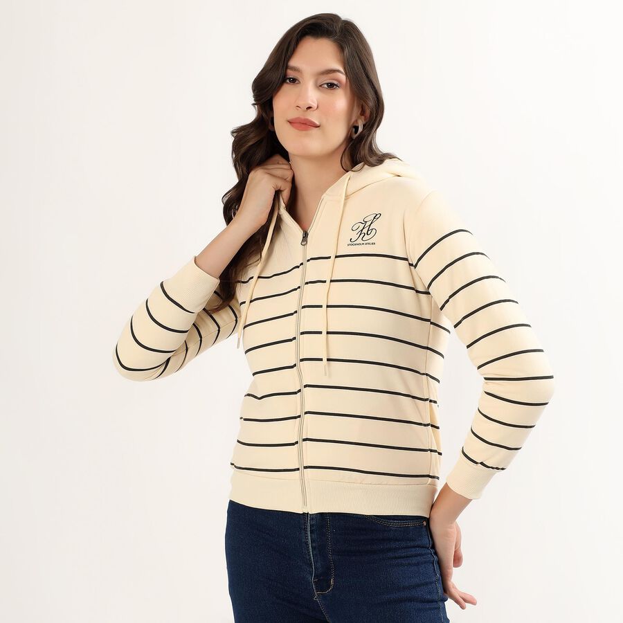 Women's Rich Eggshell White Hooded Neck Casual Sweatshirt, Off White, large image number null