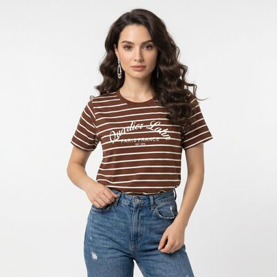 Women's Brown Round Neck Regular T-Shirt