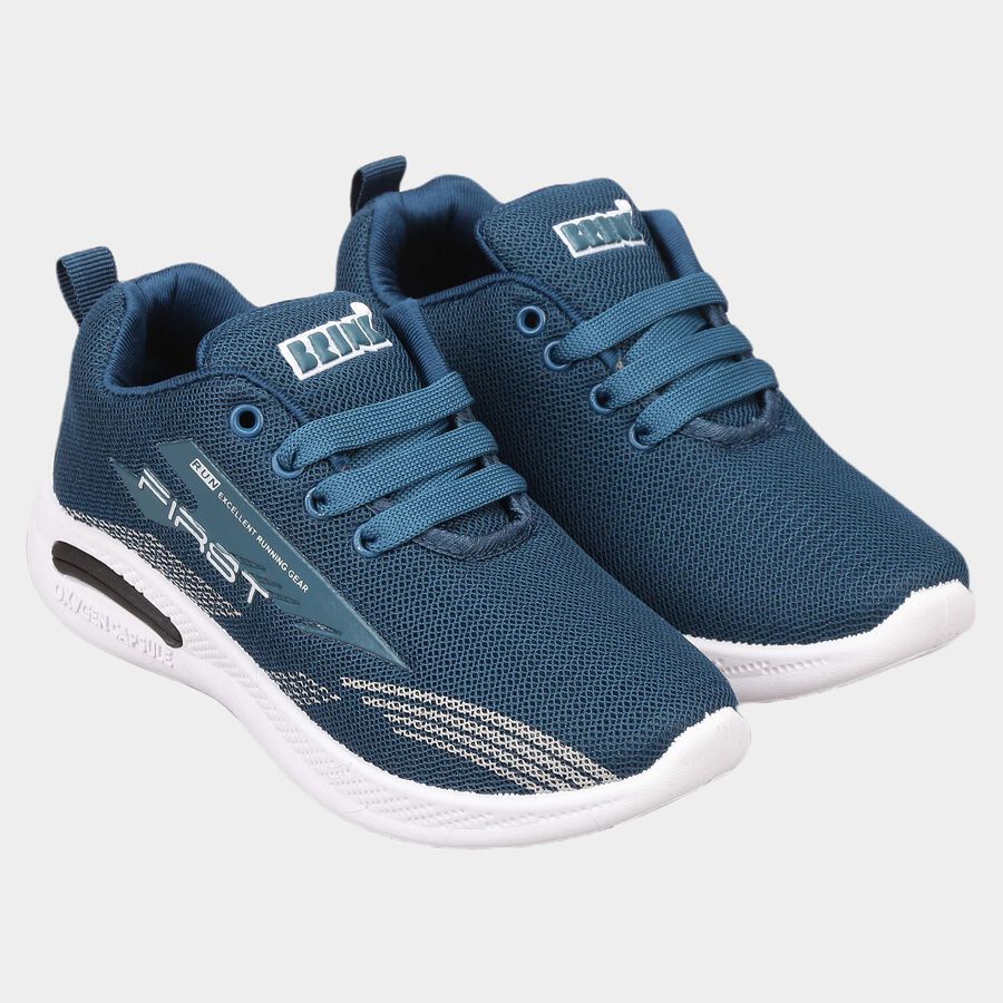 Kids Printed Lace-Ups Sports Shoes, Teal Blue, large image number null
