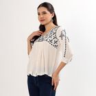 Women's White V-Neck Embroidered Kurti, White, small image number null