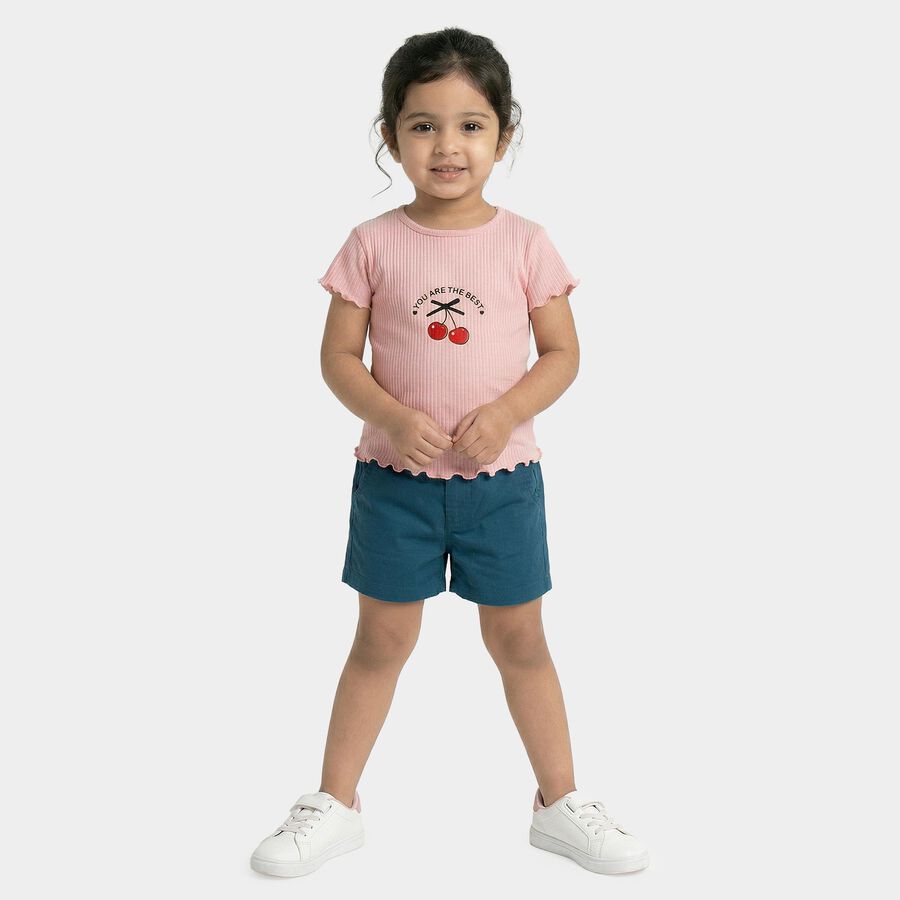 Girls Pink Cotton Round Neck Casual T-Shirt, हल्का गुलाबी, large