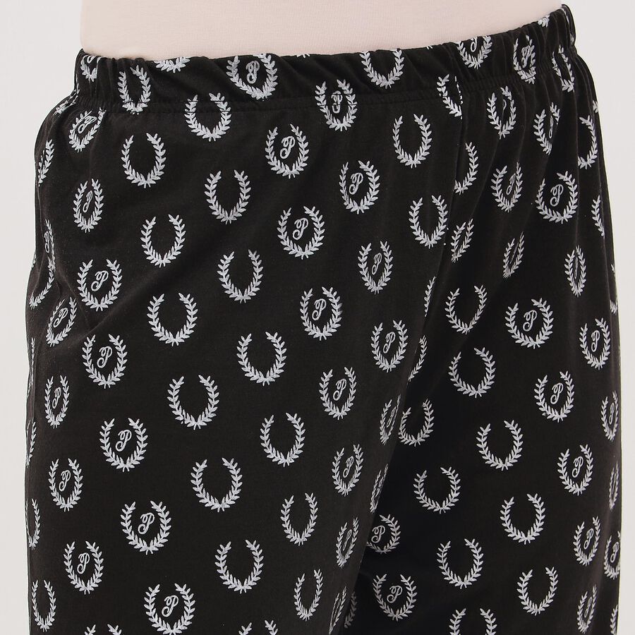 Women's Jet Black Printed Elastic Waist Pyjama, Black, large image number null