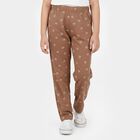 Girls' Brown Cotton Blend Solid Pyjama, Brown, small