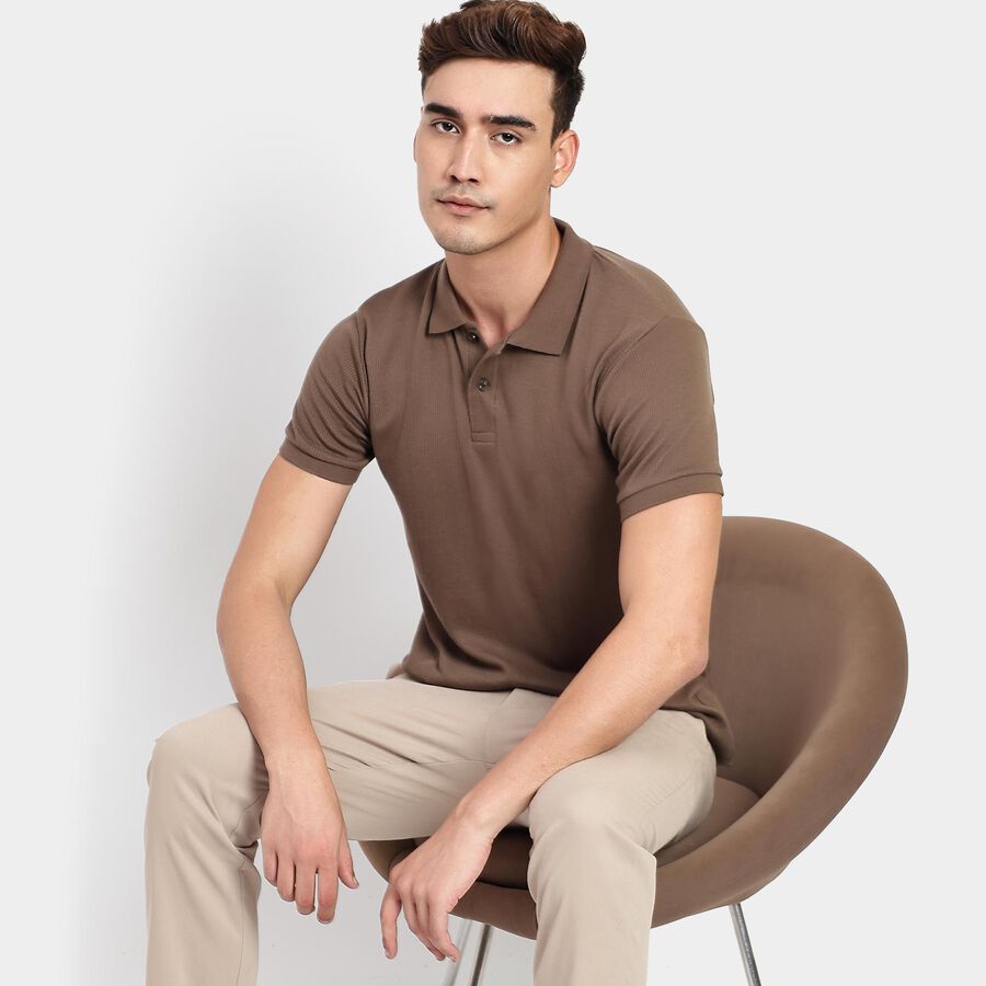 Men's Collared Half Sleeves T-Shirt, खाकी, large image number null