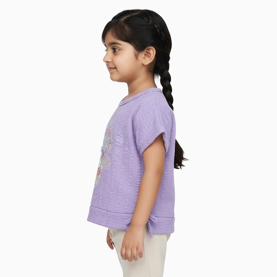 Girls' Lavender Round Neck Casual T-Shirt, Lilac, large image number null