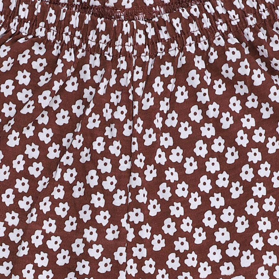 Girls' Dark Brown Floral Printed Cotton Blend Pyjama, भूरा, large image number null