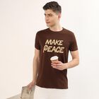 Men's Brown Round Neck Graphic Printed T-Shirt, Brown, small