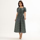 Ladies' 100% Cotton Empire Dress, गहरा हरा, small image number null